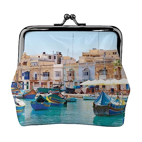 Coastal of Malta Münzgeldbörse Kiss Lock Wechselgeldbörse Leder Kleingeldbeutel Kleine Frauen Geldbörse Tasche für Geschenke, Schwarz , Einheitsgröße, Münzbeutel von PEIXEN