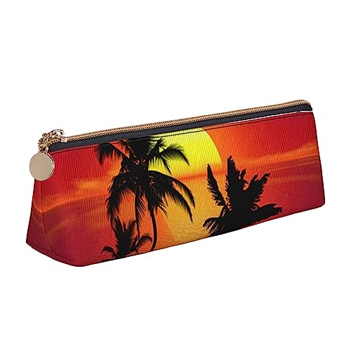 Coconut Trees Pencil Case Leather Pencil Pouch Portable Cosmetic Bag Triangle Pen Bag Storage Bag for Work Office Travel, weiß, Einheitsgröße, Münzbeutel von PEIXEN