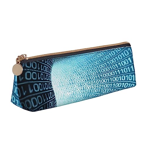 Computer Technology Pencil Case Leather Pencil Pouch Portable Cosmetic Bag Triangle Pen Bag Storage Bag for Work Office Travel, weiß, Einheitsgröße, Münzbeutel von PEIXEN