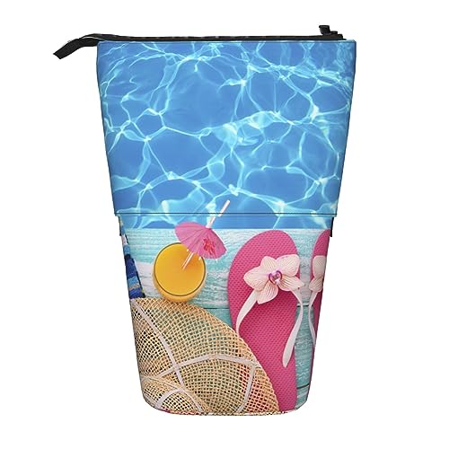 Cool Pool Wasserdruck Federmäppchen Stehend Bleistift Tasche Teleskop Stifthalter Niedlich Bleistift Beutel Pop up Bleistift Box Kosmetiktasche für Frauen Männer, Schwarz , Einheitsgröße von PEIXEN