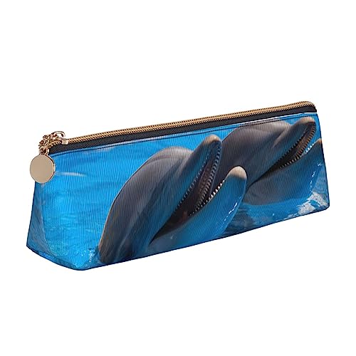 Coole Delphin Bleistift Fall Leder Bleistift Tasche Tragbare Kosmetiktasche Dreieck Stift Tasche Aufbewahrungstasche für Arbeit Büro Reisen, weiß, Einheitsgröße von PEIXEN