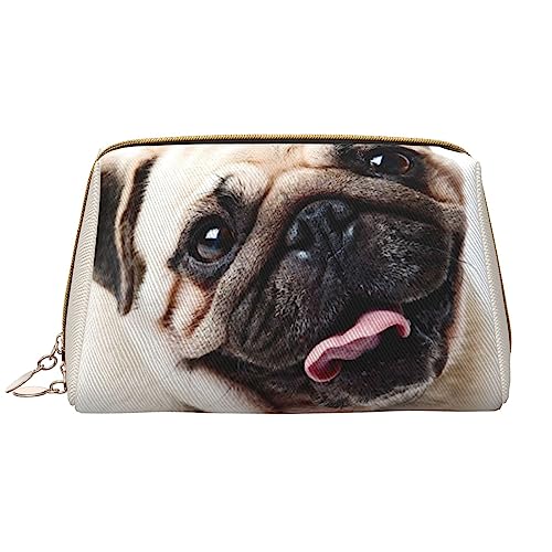 Coole Mops-Hunde-Make-up-Tasche PU-Leder Reise-Kosmetiktasche Tragbare Reißverschluss Kulturbeutel Aufbewahrungstasche Für Frauen, Weiß, Einheitsgröße, weiß, Einheitsgröße von PEIXEN