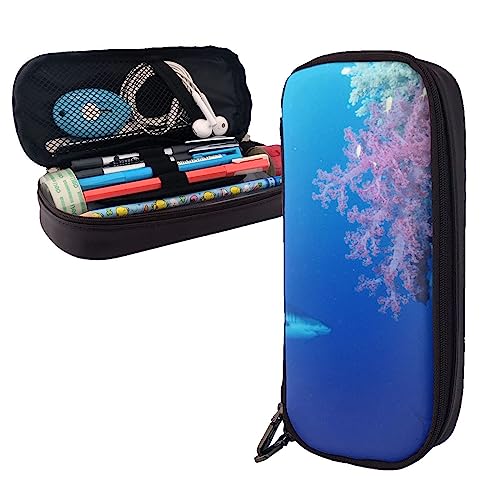 Coral Federmäppchen Große Kapazität Leder Bleistift Tasche Tragbare Bleistift Tasche mit Reißverschluss für Büro Organizer, Schwarz , Einheitsgröße, Reisen von PEIXEN