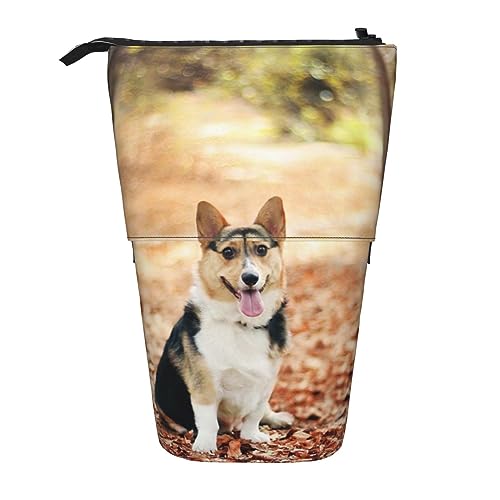 Corgi Dog Print Federmäppchen Stehend Bleistift Tasche Teleskop Stifthalter Niedlich Bleistift Pouch Pop Up Bleistift Box Kosmetiktasche für Damen Herren, Schwarz , Einheitsgröße, Reisen von PEIXEN