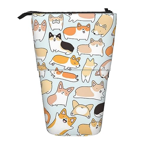 Corgi Muster Drucken Federmäppchen Stehend Bleistift Tasche Teleskop Stifthalter Niedlich Bleistift Beutel Pop Up Bleistift Box Kosmetiktasche für Damen Herren, Schwarz , Einheitsgröße, Reisen von PEIXEN