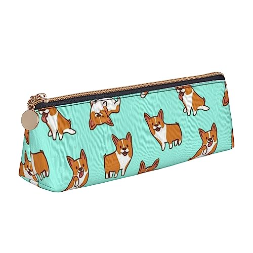 Corgi Niedliches Federmäppchen aus Leder, tragbar, Kosmetiktasche, dreieckig, Stifttasche, Aufbewahrungstasche für Arbeit, Büro, Reisen, weiß, Einheitsgröße von PEIXEN