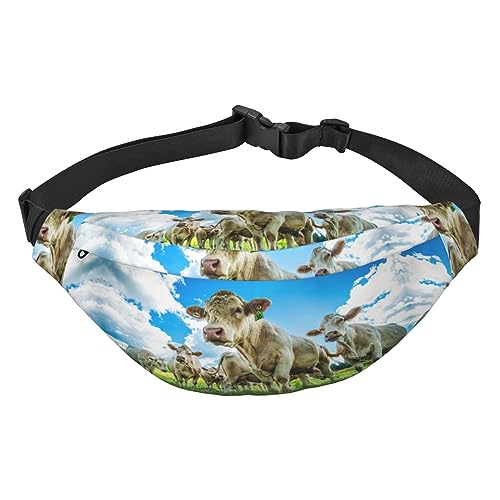 Cow On The Grassland Bauchtasche für Damen und Herren, wasserdichte Gürteltasche, modische Umhängetasche, Hüfttaschen, Pack für Reisen, Sport, Wandern, Schwarz, Einheitsgröße, Schwarz , Einheitsgröße von PEIXEN