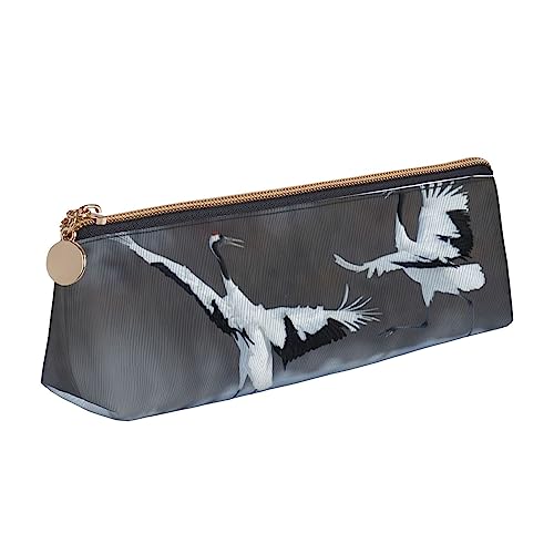 Crane Dancing Pencil Case Leather Pencil Pouch Portable Cosmetic Bag Triangle Pen Bag Storage Bag for Work Office Travel, weiß, Einheitsgröße, Münzbeutel von PEIXEN