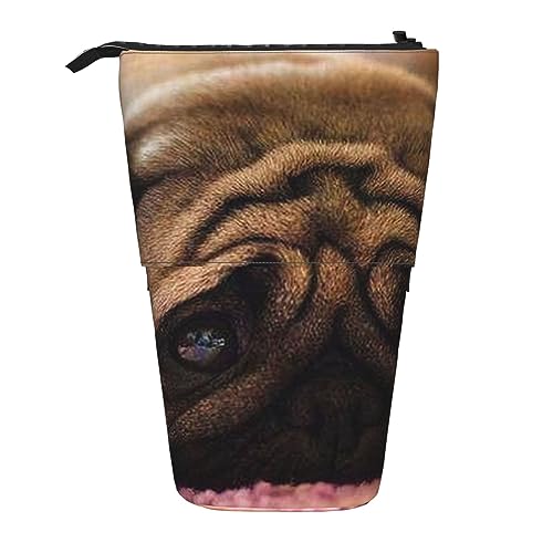 Cry Pug Print Federmäppchen Stehend Bleistift Tasche Teleskop Stifthalter Niedliche Bleistifttasche Pop Up Bleistift Box Kosmetiktasche für Damen Herren, Schwarz , Einheitsgröße von PEIXEN