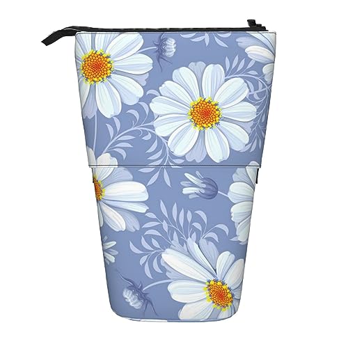 Daisy Blue Print Pencil Case Standing Pencil Bag Telescopic Pen Holder Cute Pencil Pouch Pop up Pencil Box Cosmetics Bag for Women Men, Schwarz , Einheitsgröße von PEIXEN