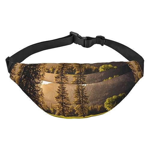 Dawn in the mountains in the fall Fanny Pack for Women Men Waterproof Belt Bag Fashion Crossbody Waist Bags Pack for Travel Sports Hiking, Black, One Size, Schwarz , Einheitsgröße von PEIXEN