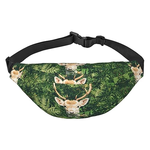 Deer Among Thick Leaves Fanny Pack for Women Men Waterproof Belt Bag Fashion Crossbody Waist Bags Pack for Travel Sports Hiking, Black, One Size, Schwarz , Einheitsgröße von PEIXEN