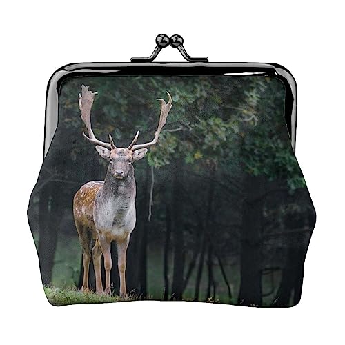 Deer Animals Coin Purse Kiss Lock Change Purse Leather Change Pouch Small Women Wallet Bag for Gifts, Black, One Size, Fashion, Schwarz , Einheitsgröße, modisch von PEIXEN