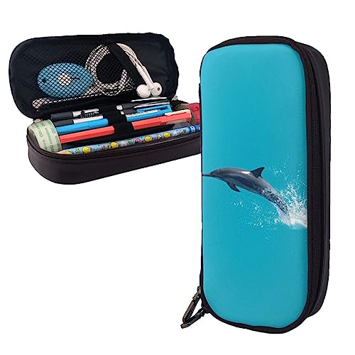 Delphin Federmäppchen Große Kapazität Leder Bleistift Tasche Tragbare Bleistift Tasche mit Reißverschluss für Büro Organizer, Schwarz , Einheitsgröße von PEIXEN