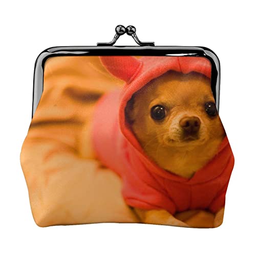 Depressive Chihuahua Geldbörse Kuss Schloss Ändern Geldbörse Leder Ändern Tasche Kleine Frauen Brieftasche Tasche für Geschenke, Schwarz , Einheitsgröße, Münzbeutel von PEIXEN