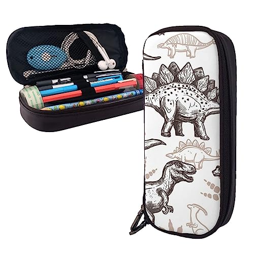 Dinosaurier Fußabdruck Federmäppchen Große Kapazität Leder Bleistift Tasche Tragbare Bleistift Tasche mit Reißverschluss für Büro Organizer, Schwarz , Einheitsgröße von PEIXEN