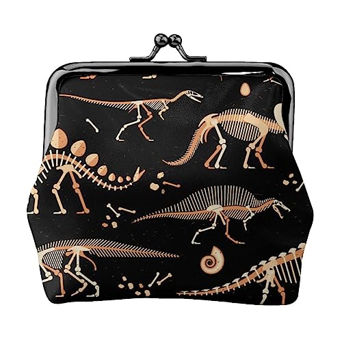 Dinosaurier Skelett Druck Münze Geldbörse Kiss Lock Change Geldbörse Leder Kleingeld Pouch Kleine Frauen Brieftasche Tasche für Geschenke, Schwarz , Einheitsgröße, Münzbeutel von PEIXEN