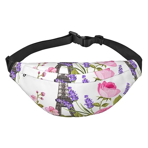 Eiffelturm Frühlingsblumen Bauchtasche für Damen Herren wasserdichte Gürteltasche Mode Crossbody Hüfttaschen Pack für Reisen Sport Wandern, Schwarz, Einheitsgröße, Schwarz , Einheitsgröße von PEIXEN