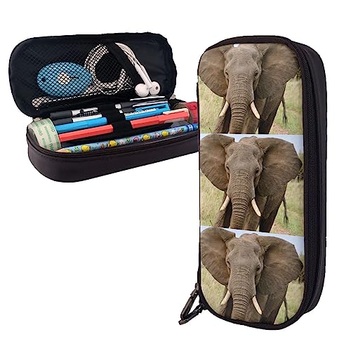 Elefant Federmäppchen Große Kapazität Leder Bleistift Tasche Tragbare Bleistift Tasche mit Reißverschluss für Büro Organizer, Schwarz , Einheitsgröße von PEIXEN