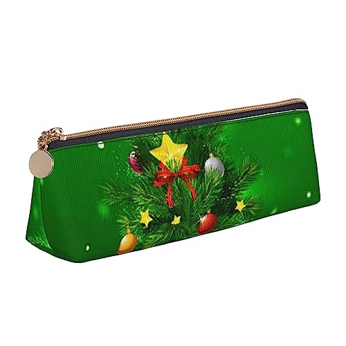 Federmäppchen aus Leder, Motiv: Weihnachtsbäume, tragbare Kosmetiktasche, dreieckig, Stifttasche, Aufbewahrungstasche für Arbeit, Büro, Reisen, weiß, Einheitsgröße von PEIXEN