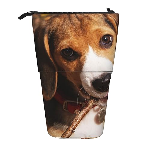 Federmäppchen mit niedlichem Beagle-Druck, Stehendes Federmäppchen, Teleskop-Stifthalter, niedliches Federmäppchen, Pop-Up-Bleistiftbox, Kosmetiktasche für Damen und Herren, Schwarz , Einheitsgröße von PEIXEN