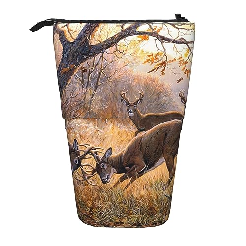 Hirsch Jagd Druck Bleistift Fall Stehen Bleistift Tasche Teleskop Stifthalter Niedlich Bleistift Beutel Pop up Bleistift Box Kosmetik Tasche für Frauen Männer, Schwarz , Einheitsgröße von PEIXEN