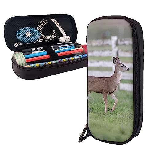 Hirsch Tier Bleistift Fall Große Kapazität Leder Bleistift Tasche Tragbare Bleistift Tasche mit Reißverschluss für Büro Organizer, Schwarz , Einheitsgröße von PEIXEN