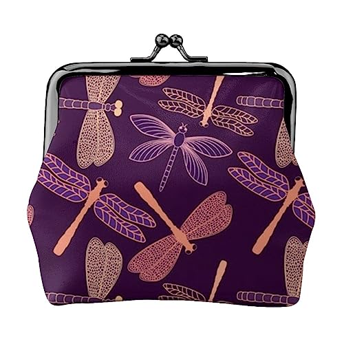 Lila Libelle Geldbörse Kuss Schloss Kleingeld Geldbörse Leder Kleingeld Pouch Kleine Frauen Brieftasche Tasche für Geschenke, Schwarz , Einheitsgröße, Münzbeutel von PEIXEN