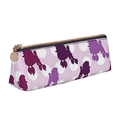 Lila Pudel Polka Dot Federmäppchen Leder Bleistift Tasche Tragbare Kosmetiktasche Dreieck Stifttasche Aufbewahrungstasche für Arbeit Büro Reisen, weiß, Einheitsgröße von PEIXEN