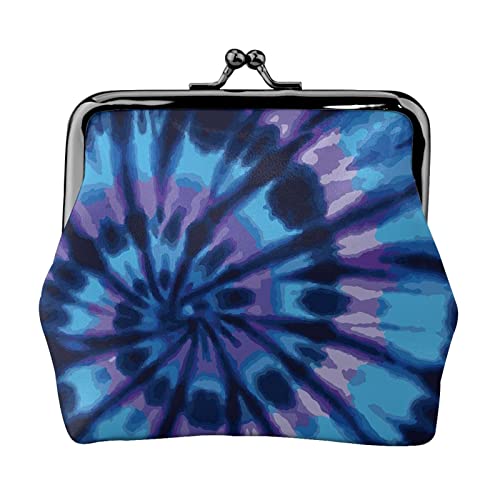 Lila Tie Dye Münze Geldbörse Kiss Lock Change Geldbörse Leder Kleingeld Pouch Kleine Frauen Brieftasche Tasche für Geschenke, Schwarz , Einheitsgröße, Münzbeutel von PEIXEN