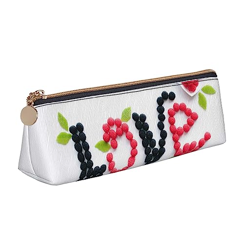 Love Fruit Federmäppchen Leder Federmäppchen Tragbare Kosmetiktasche Dreieck Stifttasche Aufbewahrungstasche für Arbeit Büro Reisen, weiß, Einheitsgröße von PEIXEN