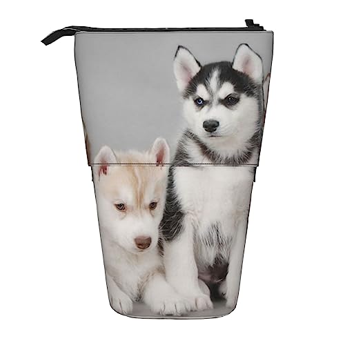 Lovely Husky Federmäppchen Teleskop-Make-up-Tasche Pop Up Büro Organizer Box Stehender Stifthalter Kosmetiktasche mit Reißverschluss, Schwarz , Einheitsgröße, Münzbeutel von PEIXEN