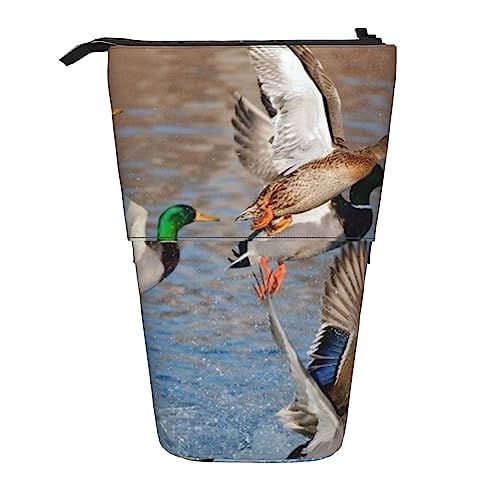 Mallard Ducks Federmäppchen, Teleskop-Make-up-Tasche, aufklappbar, Büro-Organizer, Stifthalter, Kosmetiktasche mit Reißverschluss, Schwarz , Einheitsgröße, Münzbeutel von PEIXEN