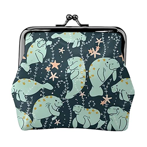 Manatee Animals Kalb Münze Geldbörse Kiss Lock Change Geldbörse Leder Kleingeld Pouch Kleine Frauen Geldbörse Tasche für Geschenke, Schwarz , Einheitsgröße, Münzbeutel von PEIXEN