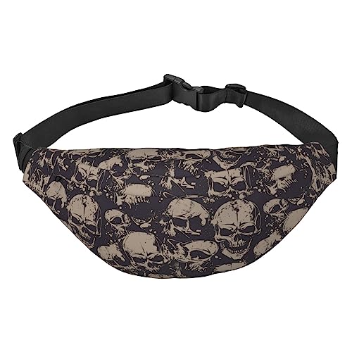 Many Skulls Get Together Fanny Pack Leichte Hüfttasche für Damen Herren Gürteltasche Reise Sling Bag für Wandern Laufen Radfahren, Schwarz , Einheitsgröße, Lässiger Tagesrucksack von PEIXEN