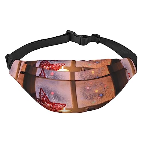 Merry Christmas Candle Fanny Pack Leichte Hüfttasche für Damen Herren Gürteltasche Reise Sling Bag für Wandern Laufen Radfahren, Schwarz , Einheitsgröße, Lässiger Tagesrucksack von PEIXEN