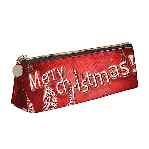 Merry Christmas Federmäppchen Leder Federmäppchen Tragbare Kosmetiktasche Dreieck Stifttasche Aufbewahrungstasche für Arbeit Büro Reisen, weiß, Einheitsgröße, Münzbeutel von PEIXEN