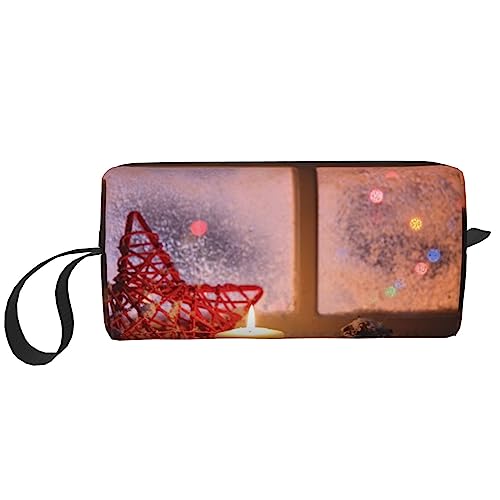 Merry Christmas Kerze Make-up Tasche Große Kapazität Kosmetiktaschen Tragbare Reise Aufbewahrungstasche Täglich Kulturbeutel, weiß, Einheitsgröße, Taschen-Organizer von PEIXEN