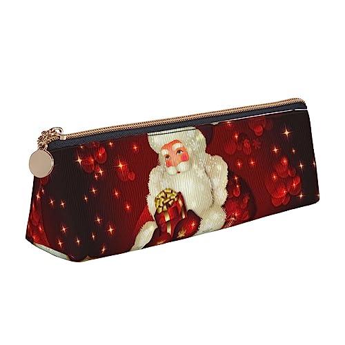 Merry Christmas Santa Claus Pencil Case Leather Pencil Pouch Portable Cosmetic Bag Triangle Pen Bag Storage Bag for Work Office Travel, weiß, Einheitsgröße, Münzbeutel von PEIXEN