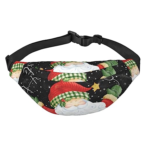 Merry Christmas Santa Fanny Pack Leichte Hüfttasche für Damen Herren Gürteltasche Reise Sling Bag für Wandern Laufen Radfahren, Schwarz , Einheitsgröße, Lässiger Tagesrucksack von PEIXEN