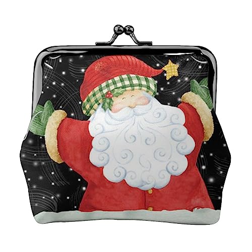 Merry Christmas santa Münzgeldbörse Kiss Lock Change Purse Leather Change Pouch Small Women Wallet Bag for Gifts, Black, One Size, Fashion, Schwarz , Einheitsgröße, modisch von PEIXEN