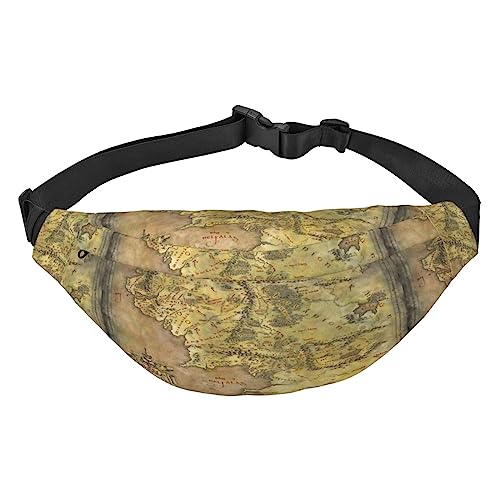 Middle Earth Map Fanny Pack Leichte Hüfttasche für Damen Herren Gürteltasche Reise Sling Bag für Wandern Laufen Radfahren, Schwarz , Einheitsgröße, Lässiger Tagesrucksack von PEIXEN