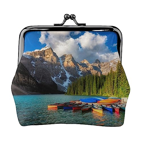 Moraine Lake Kanus Geldbörse Kuss Schloss Kleingeld Geldbörse Leder Kleingeld Pouch Kleine Frauen Geldbörse Tasche für Geschenke, Schwarz , Einheitsgröße, Münzbeutel von PEIXEN