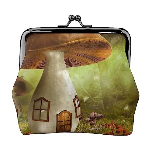 Mushroom House Münzgeldbörse Kiss Lock Wechselgeldbörse Leder Kleingeldbeutel Kleine Frauen Geldbörse Tasche für Geschenke, Schwarz, Einheitsgröße, Mode, Schwarz , Einheitsgröße, modisch von PEIXEN