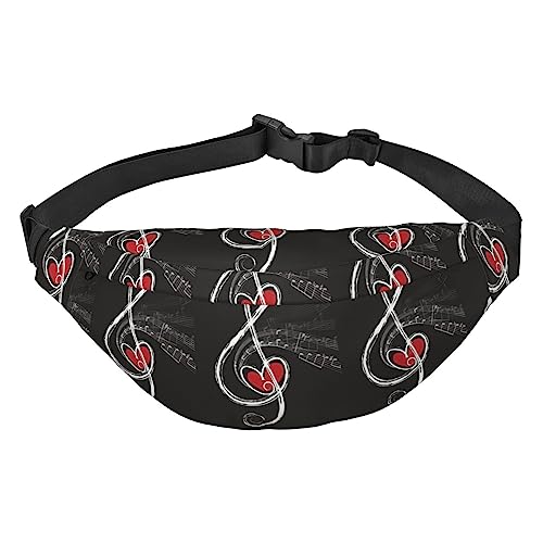 Musik Symbole Liebe Bauchtasche Leichte Hüfttasche für Damen Herren Gürteltasche Reise Sling Bag für Wandern Laufen Radfahren, Schwarz, Einheitsgröße, Schwarz , Einheitsgröße von PEIXEN