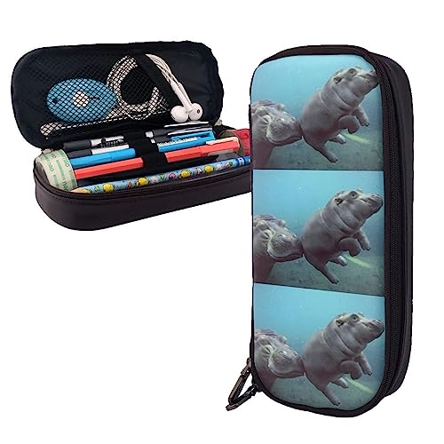 Nette Baby Nilpferd Bleistift Fall Große Kapazität Leder Bleistift Tasche Tragbare Bleistift Tasche mit Reißverschluss für Büro Organizer, Schwarz , Einheitsgröße, Reisen von PEIXEN