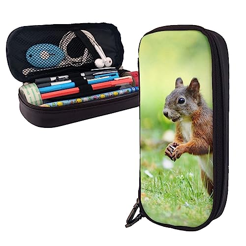 Nette Eichhörnchen Bleistift Fall Große Kapazität Leder Bleistift Beutel Tragbare Bleistift Tasche mit Reißverschluss für Büro Organizer, Schwarz , Einheitsgröße, Reisen von PEIXEN