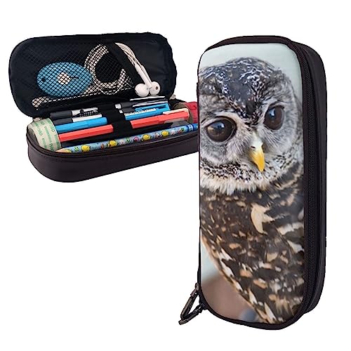 Nette Eule Bleistift Fall Große Kapazität Leder Bleistift Tasche Tragbare Bleistift Tasche mit Reißverschluss für Büro Organizer, Schwarz , Einheitsgröße von PEIXEN