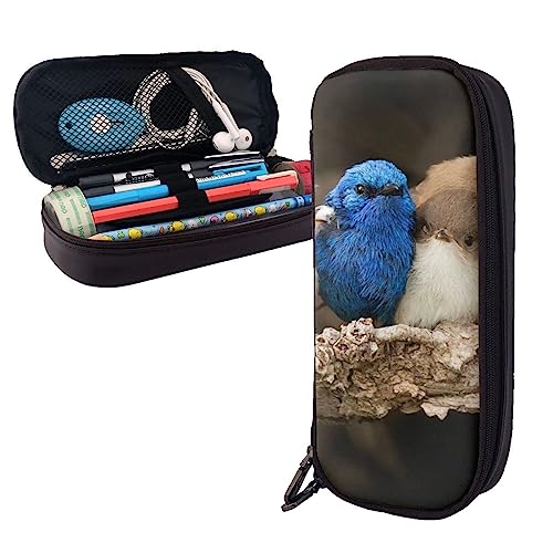 Nette Vögel Bleistift Fall Große Kapazität Leder Bleistift Beutel Tragbare Bleistift Tasche mit Reißverschluss für Büro Organizer, Schwarz , Einheitsgröße von PEIXEN