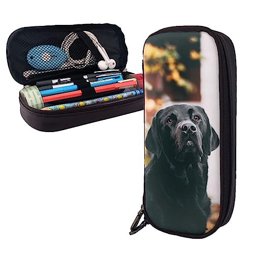 Niedlicher Hund Federmäppchen Große Kapazität Leder Bleistift Tasche Tragbare Bleistift Tasche mit Reißverschluss für Büro Organizer, Schwarz , Einheitsgröße von PEIXEN